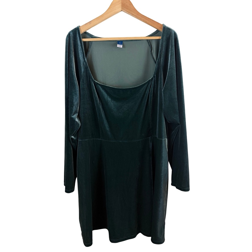 Old Navy Long Sleeve Flare Mini Dress Size XXL Dark Green Velvet Square Neck